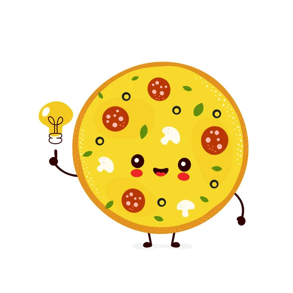 Linda pizza sonriente feliz con bombilla — Archivo Imágenes Vectoriales