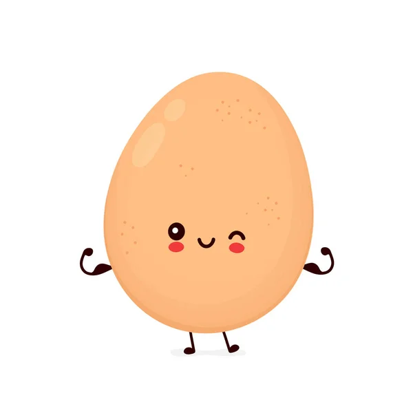 Bonito ovo de galinha feliz mostrar músculo —  Vetores de Stock