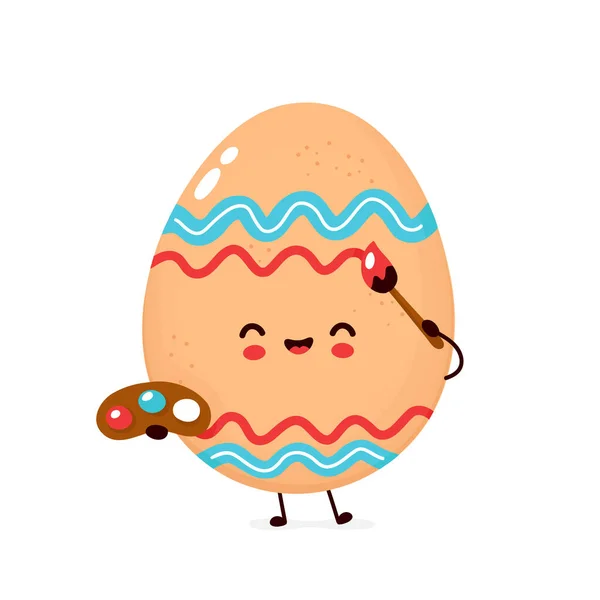 Lindo huevo de pollo feliz pintura con pincel — Vector de stock