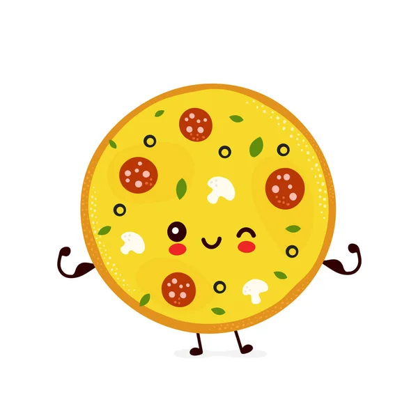 Χαριτωμένο χαρούμενο χαμογελαστό πίτσα δείχνουν μυς — Διανυσματικό Αρχείο