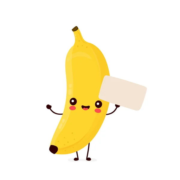 Carino felice frutta banana sorridente con segno vuoto — Vettoriale Stock