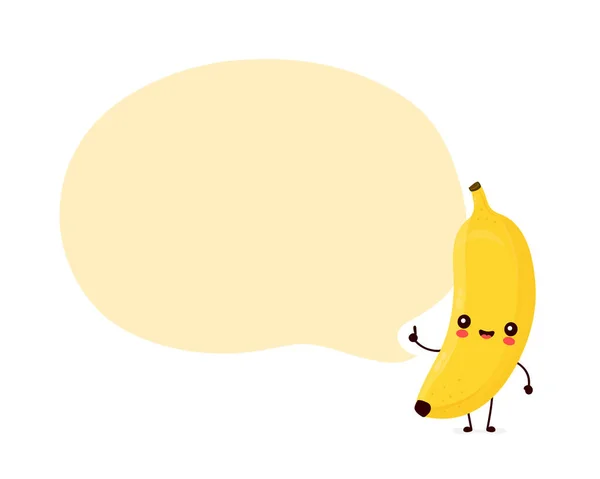 Fruta de banana sorridente feliz bonito com bolha de fala — Vetor de Stock