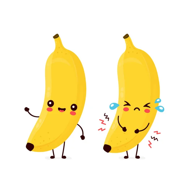 Schattig vrolijk glimlachen en verdrietig huilen banaan fruit — Stockvector