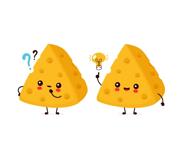 Lindo queso sonriente feliz con signo de interrogación — Vector de stock