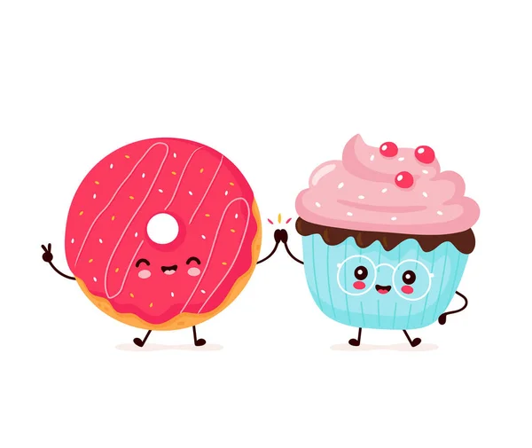 Lindo feliz sonriente donut y cupcake — Archivo Imágenes Vectoriales