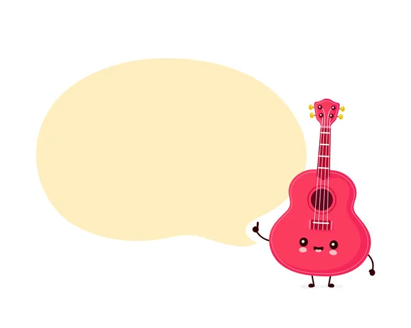 Bonito ukulele feliz guitarra com bolha de fala —  Vetores de Stock