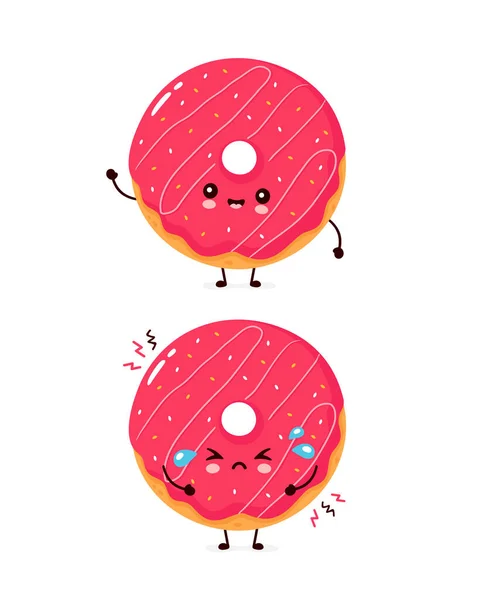 Niedlich glücklich lächelnd und traurig Donut — Stockvektor
