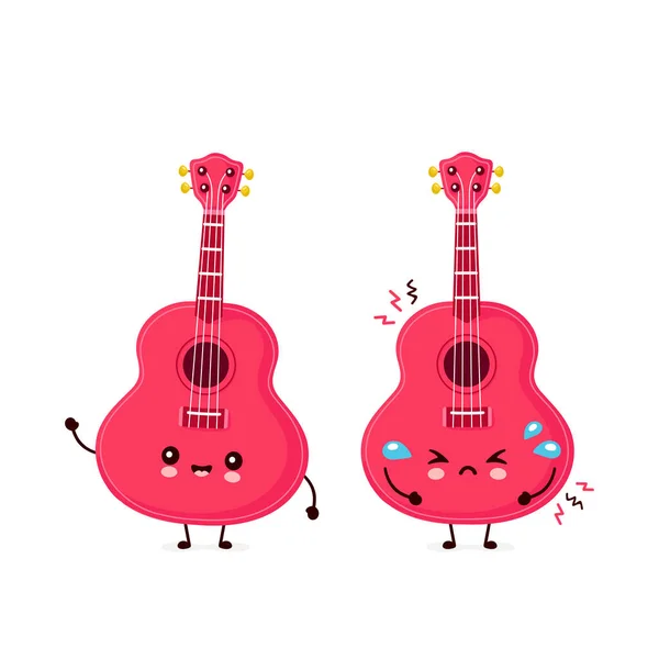 Cute happy smiling and sad ukulele guitar — Stock Vector