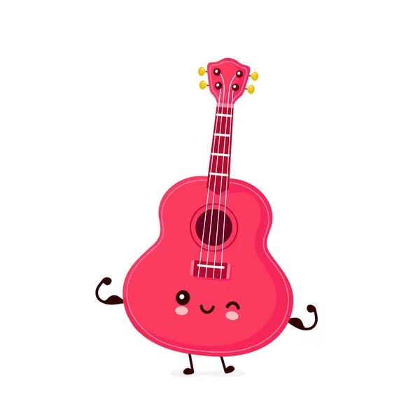 Lindo feliz sonriente ukelele guitarra espectáculo muscular — Vector de stock