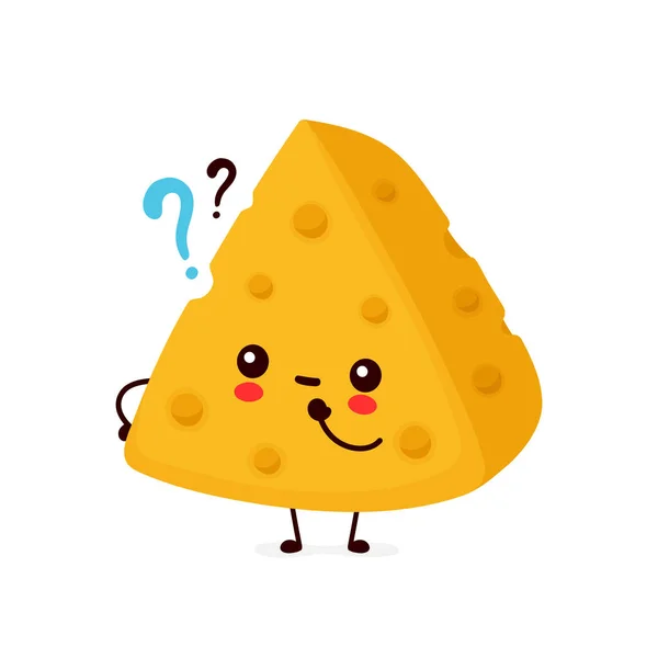 Lindo queso sonriente feliz con pregunta — Vector de stock