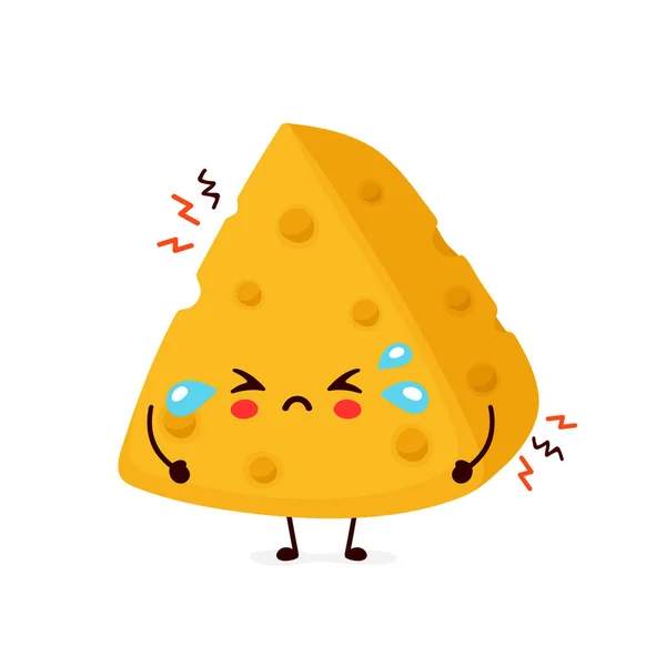 Lindo y triste queso llorón. Vector plano — Vector de stock