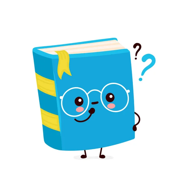 Cute happy smiling book with question marks — Stock Vector