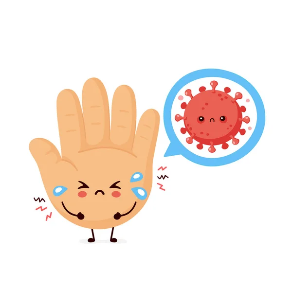 Lindo grito triste palma humana con virus — Vector de stock