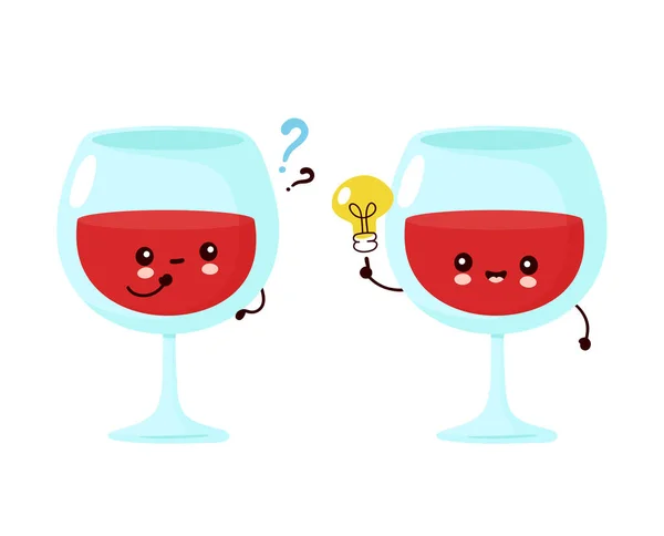 かわいい幸せな笑顔のワイングラスに疑問符 — ストックベクタ