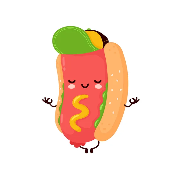 Mignon heureux sourire hot dog méditer — Image vectorielle