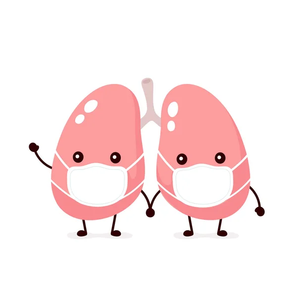 Cute lungs organ in medical mask. Vector flat — Stock Vector