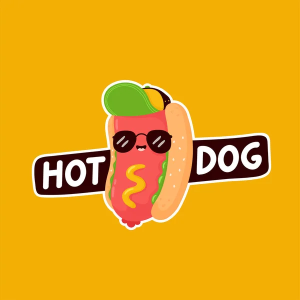Cute szczęśliwy uśmiech hot dog szablon logo — Wektor stockowy