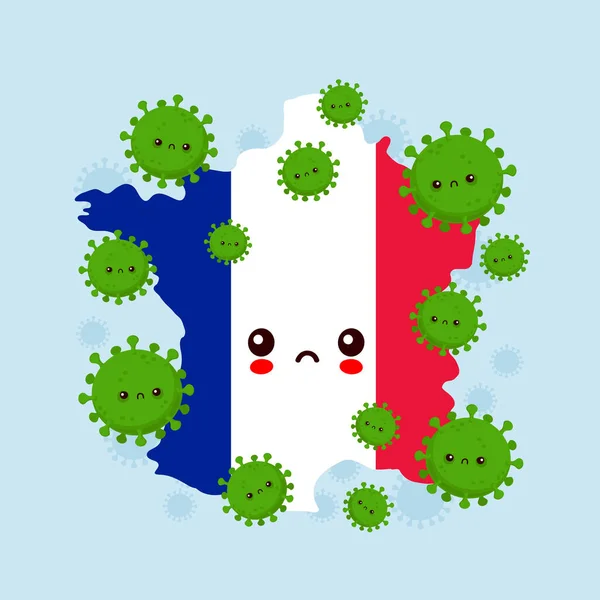 Aranyos szomorú Franciaország megtámadta coronavirus fertőzés — Stock Vector