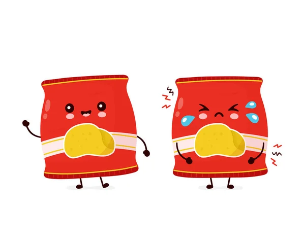 Carino felice sorridente e triste piangere patatine pack — Vettoriale Stock