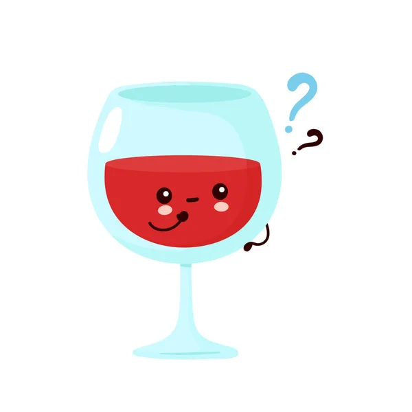Bonito copo de vinho sorridente feliz com ponto de interrogação — Vetor de Stock