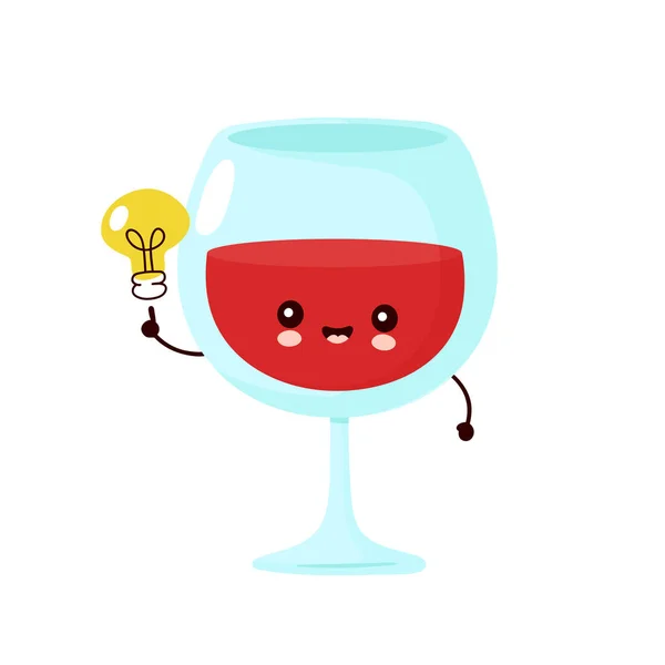 Bonito copo de vinho sorridente feliz com lâmpada — Vetor de Stock