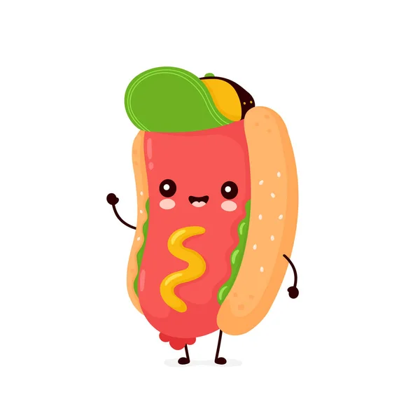 Aranyos, boldog mosolygós hot dog. Vektor — Stock Vector
