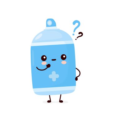 Üzerinde soru işareti olan hoş bir antiseptik sprey şişesi.