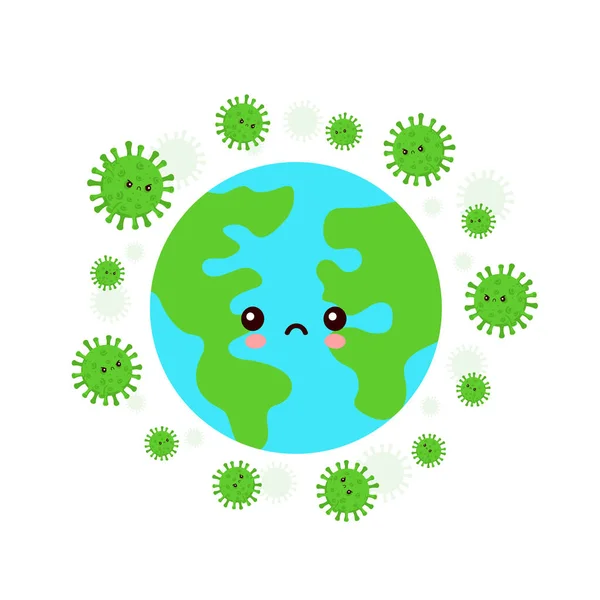 Niedliche Erde Planet von Corona angegriffen — Stockvektor