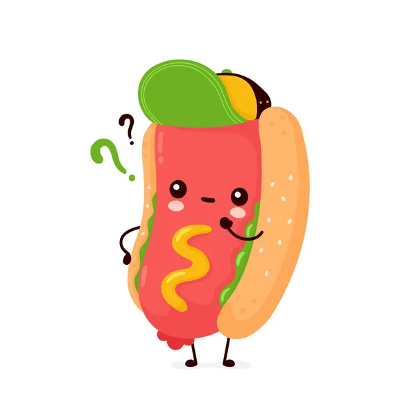 Leuke vrolijke lachende hotdog met vraagteken — Stockvector