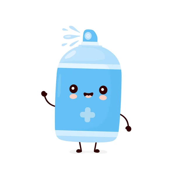 Cute happy smiling antiseptic spray bottle — Stock Vector