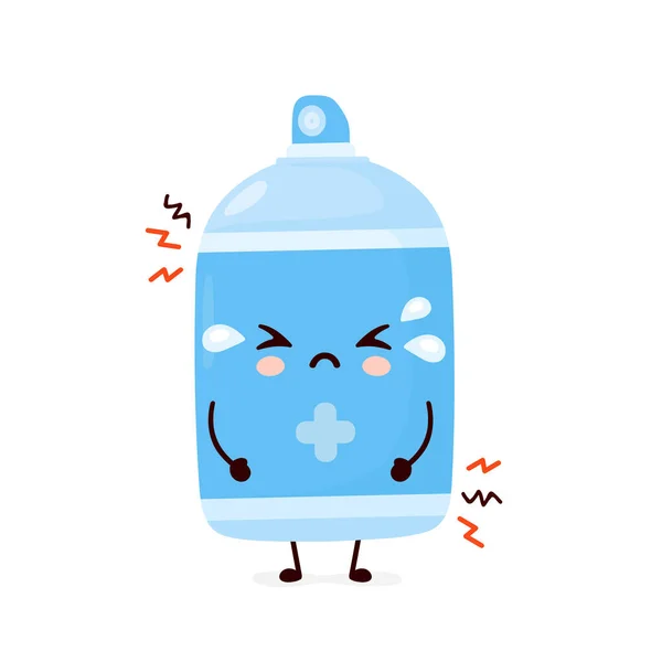 Cute sad cry antiseptic spray bottle. Vector — Stock Vector