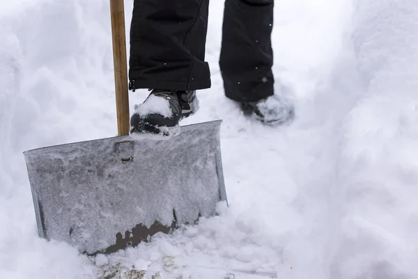 Removing Snow With a Shovel in the Snowfall — Stock Photo, Image