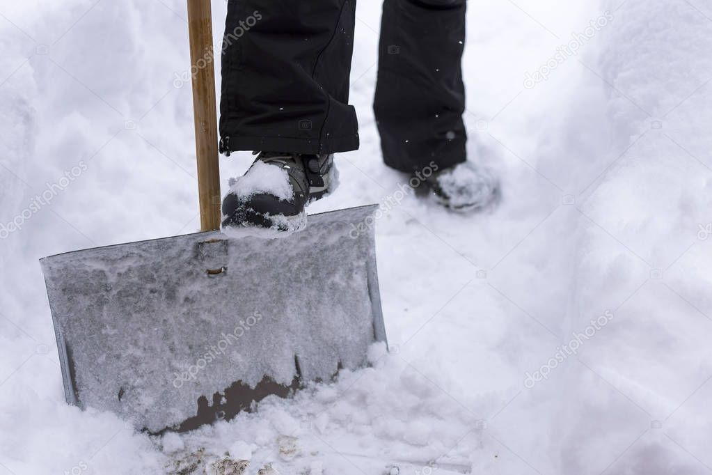 Removing Snow With a Shovel in the Snowfall