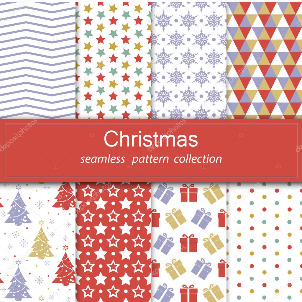 .Set. Seamless pattern in blue, red, yellow. Christmas and New year. Winter, fashion, Wallpaper, gift wrap. Vector.