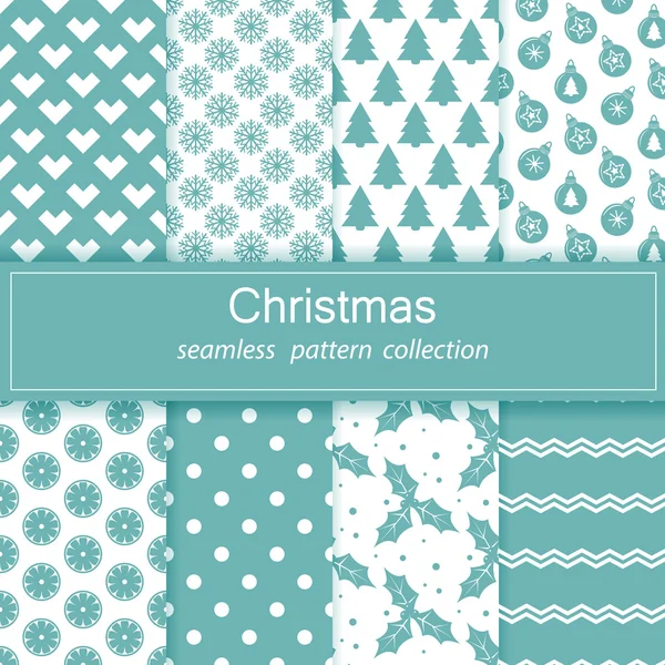 Σύνολο εορταστική υπόβαθρα. Συλλογή από μοτίβα άνευ ραφής. Μπλε και άσπρο χρώμα. Καλά Χριστούγεννα και Ευτυχισμένο το νέο έτος! Διάνυσμα απόθεμα. — Διανυσματικό Αρχείο