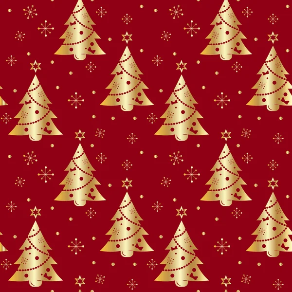 Festival arka plan. Seamless modeli kırmızı zemin üzerine altın renkli. Ağaç. Noel ve yeni yıl. Web, baskı, doku duvar kağıdı, Dekorasyon, kış, moda, Web sitesi arka plan, hediye sarma. Vektör. — Stok Vektör