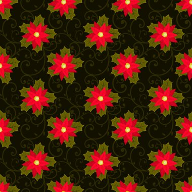 Festival arka plan. Seamless modeli. Kırmızı çiçek. Atatürk çiçeği. Noel ve yeni yıl. Web, baskı, doku duvar kağıdı, Dekorasyon, kış, moda, Web sitesi arka plan, hediye sarma. Vektör hisse senedi.