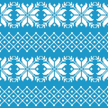 Sorunsuz kumaş. Vesilesiyle. Hisse senedi vektör. Mutlu Noeller ve mutlu yeni yıl. Piksel. Beyaz ve mavi renk. Arka plan, hediye, tasarım, desen, süsleme, arka plan Web sitesi.