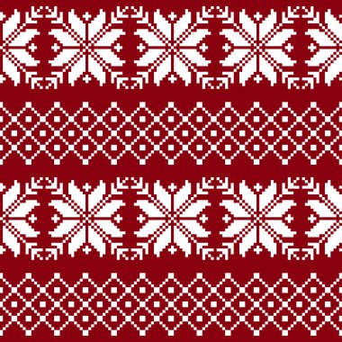 Sorunsuz kumaş. Vesilesiyle. Mutlu Noeller ve mutlu yeni yıl. Piksel. Beyaz ve kırmızı renk. Arka plan, sarma, tasarım, desen, süsleme hediye. Hisse senedi vektör