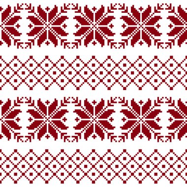 Sorunsuz kumaş. Vesilesiyle. Mutlu Noeller ve mutlu yeni yıl. Piksel. Beyaz ve kırmızı renk. Arka plan, hediye sarma, tasarım, desen, süsleme