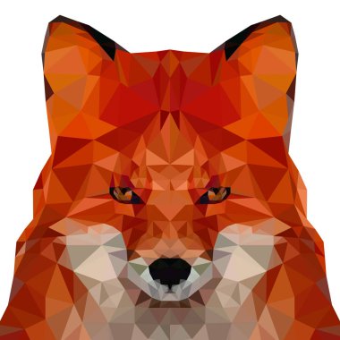 İzole beyaz arka planda, geometrik desen poligonal tarzı tilki. Desen üçgen oluşur. Hisse senedi vektör.