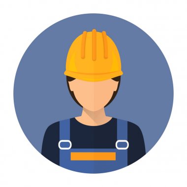 Koruyucu giysi ve kask oluşturucu oluşturucu. Kadın Builder.Flat tasarım. Hisse senedi vektör.