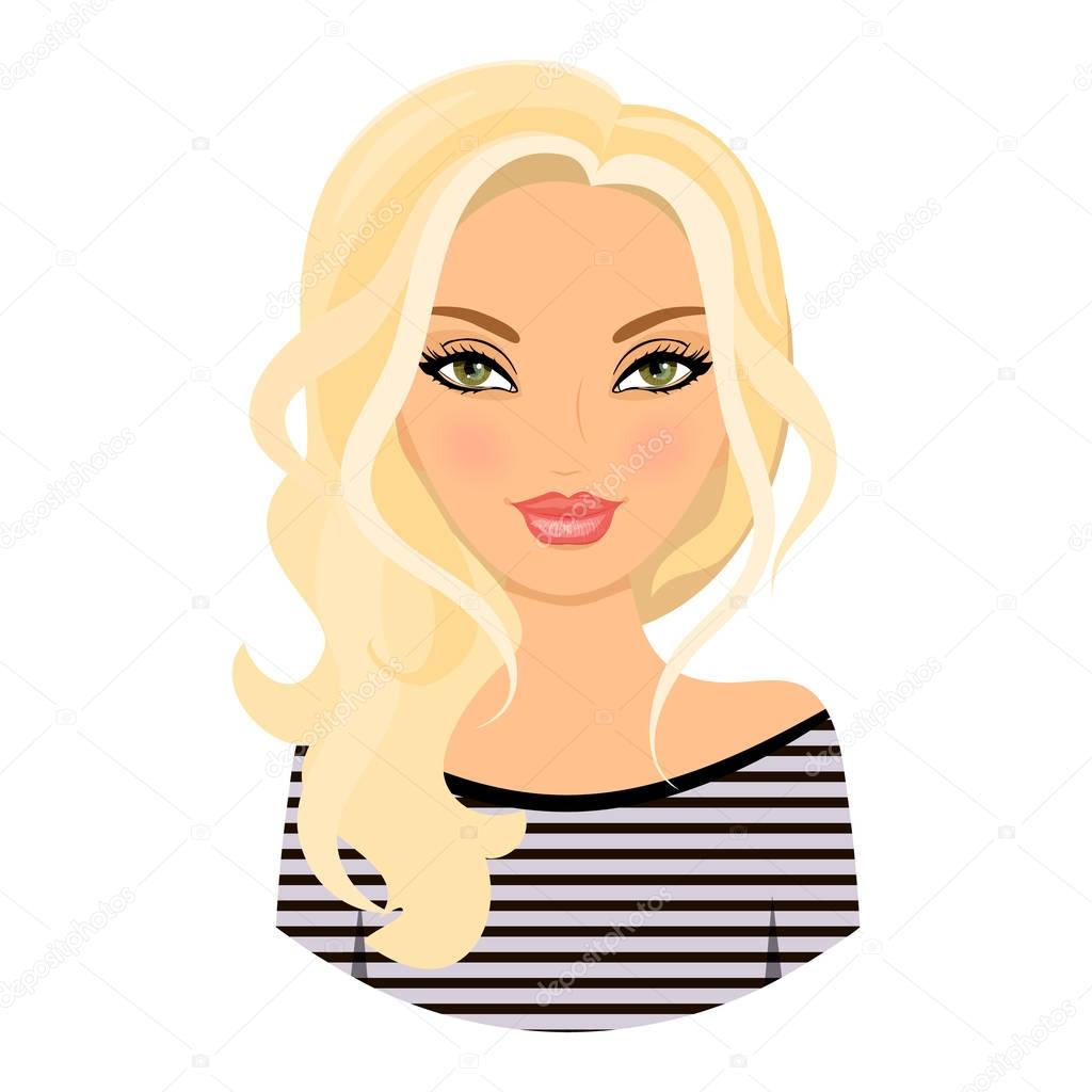 The girl is lovely. Avatar. Blonde hair.Cartoon. Icon. Stock vector