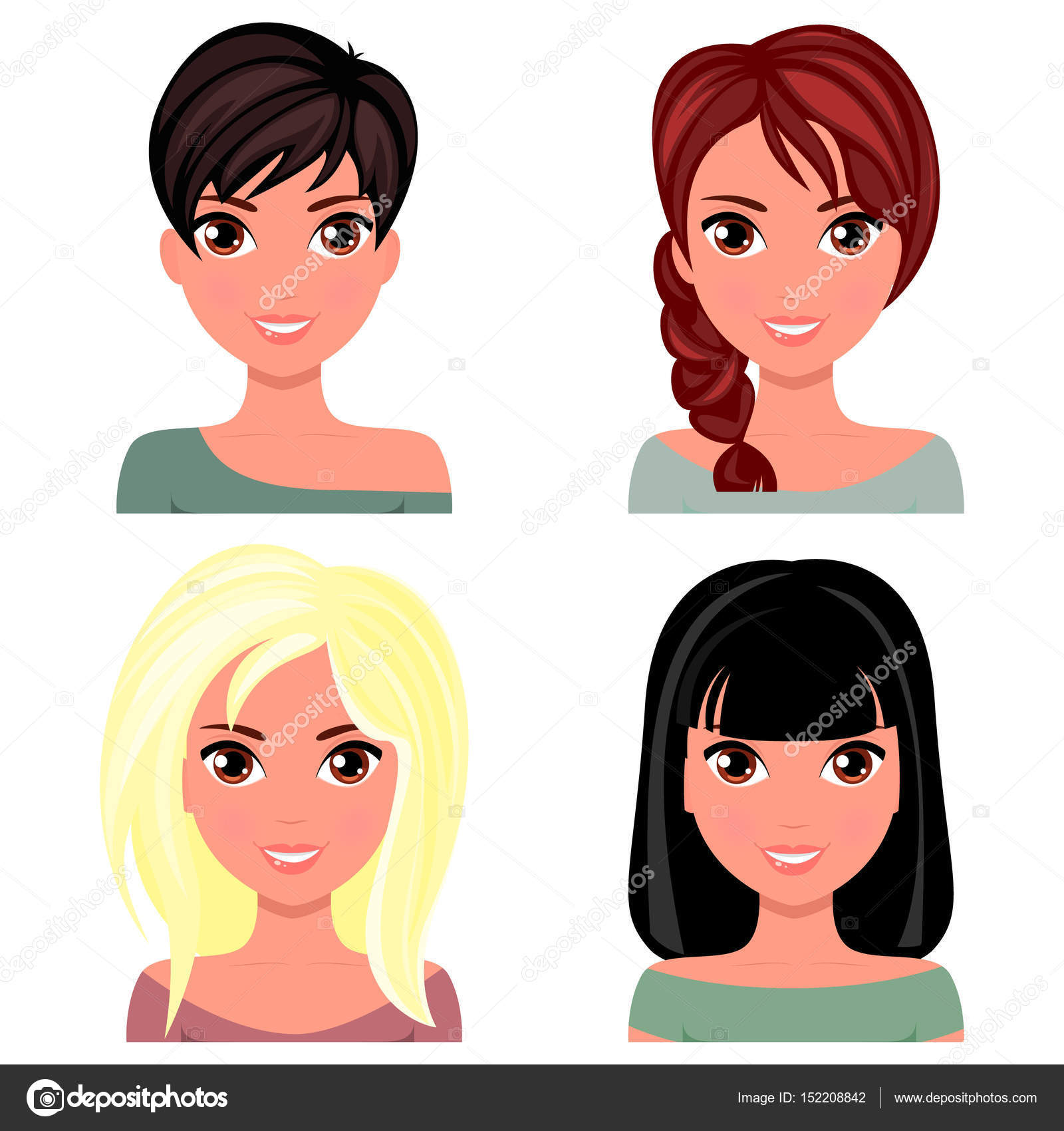 Woman beautiful face with different hairstyles. Cartoon beautiful girl in  flat design style. Avatar business woman. Vector. Stock Vector Image by  ©lihanna #152208842