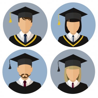 Simgeler kümesi. Öğrenci, öğrenci. Avatar. Bir erkek ve bir kadın. Madalyon. Hisse senedi vektör.