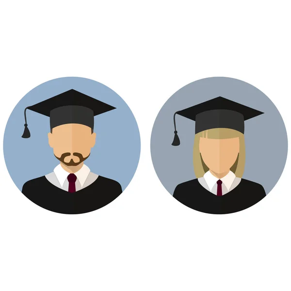 Icons set. Student. Graduate. Avatar. A man and a woman. The medallion. Stock vector. — Stock Vector