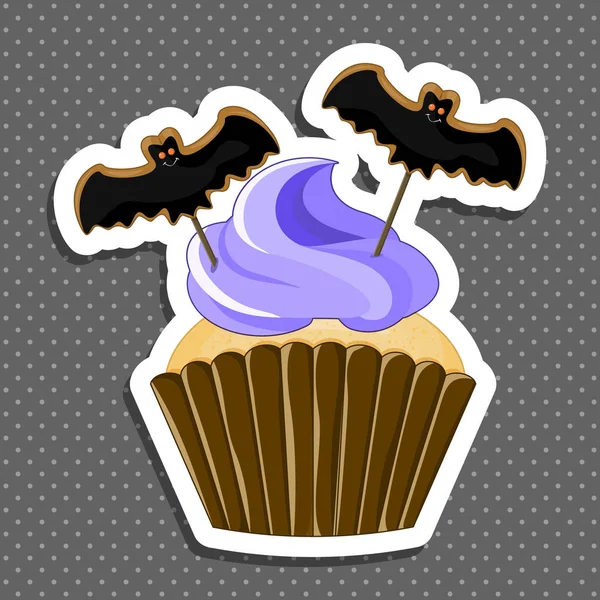 Halloween lila cupcake fehér háttér vektor illusztráció. Boldog halloween-ijesztő édességek 1.2 — Stock Vector
