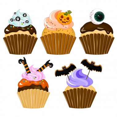 Cadılar Bayramı tatlım. Cupcake Halloween kümesi