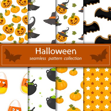 Resimler komik bir Cadılar bayramında ayarlayın. Kırpma Maski altında sekiz sorunsuz kumaşlar.