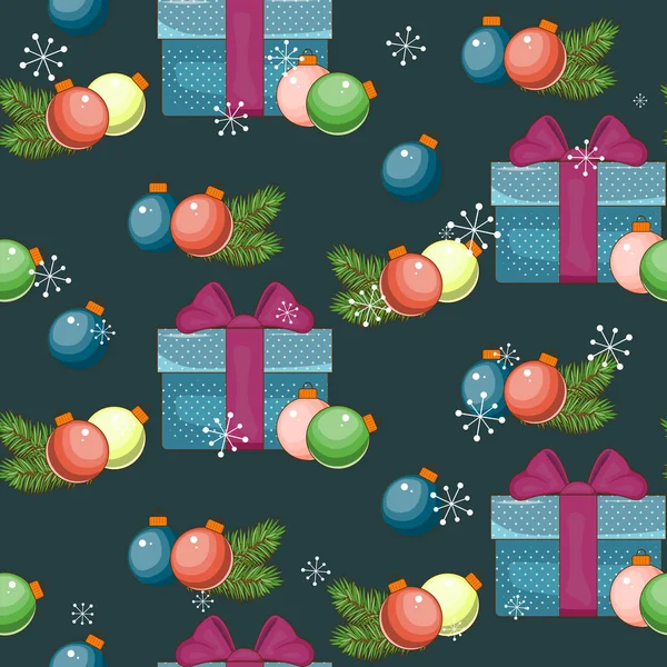 Frohe Weihnachten und ein gutes neues Jahr. nahtloses Muster mit Weihnachtsmann und Geschenken auf weißem Hintergrund. — Stockvektor